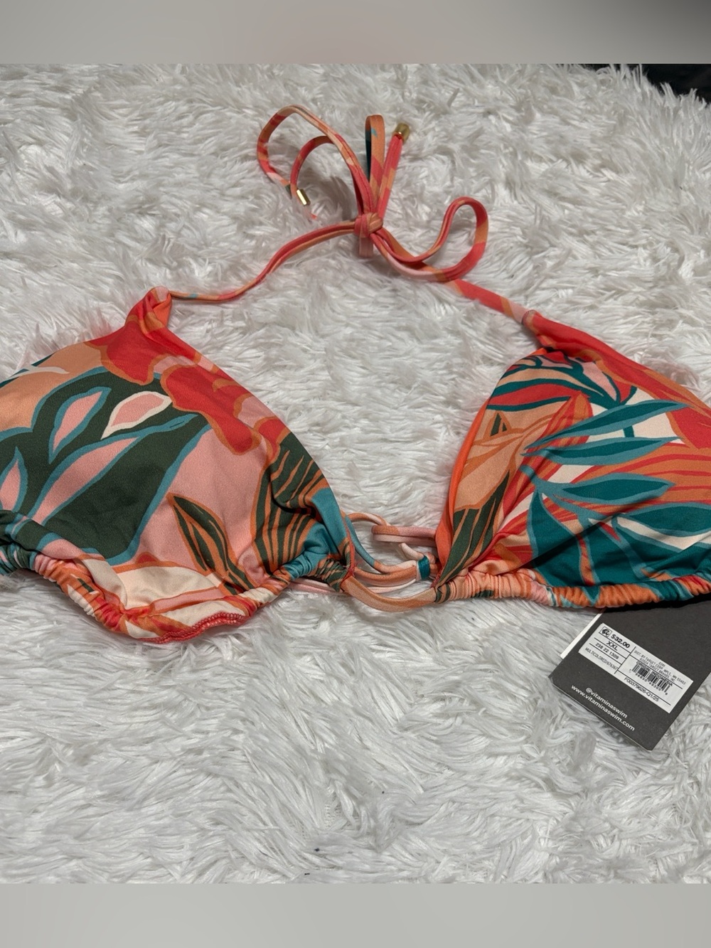 NWT Vitamin A Multicolored Tropical Print Triangle Bikini Top Size XXL